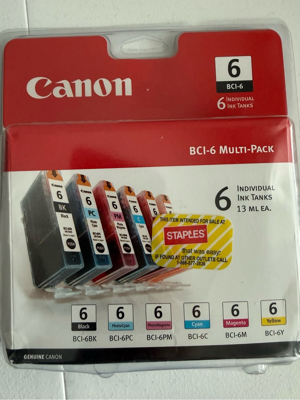 Staple Canon 6-Color Ink Tank Multi-Pack with Red Accent Packaging